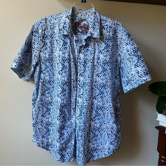 NWOT Robert Graham 2XL honeycomb print blue classic fit button up shirt sleeve - Picture 6 of 8